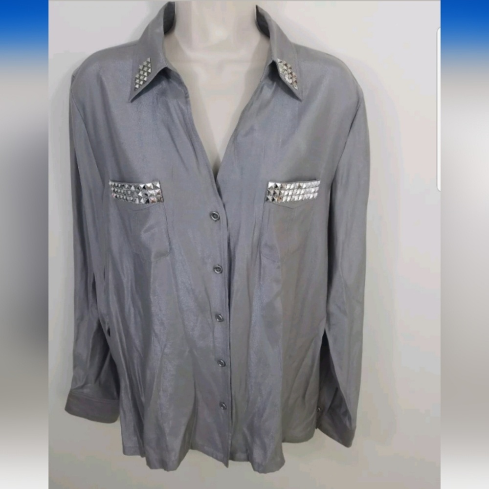 Charter Club Grey button down Blouse Size Large